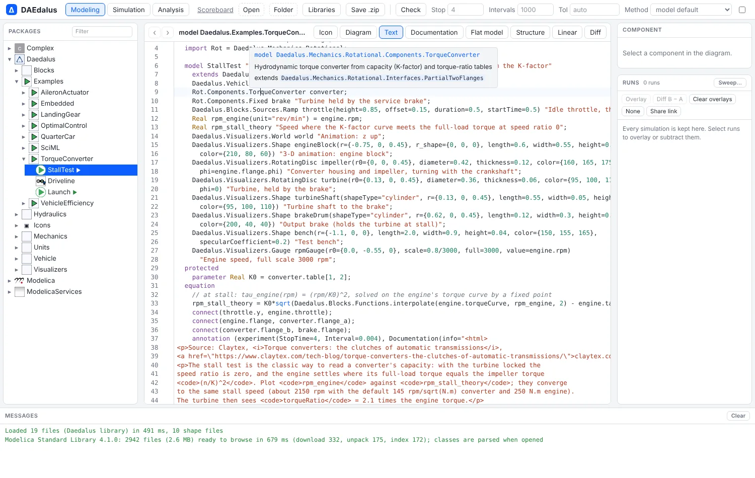 Hover on a component type: the class, its description and what it extends